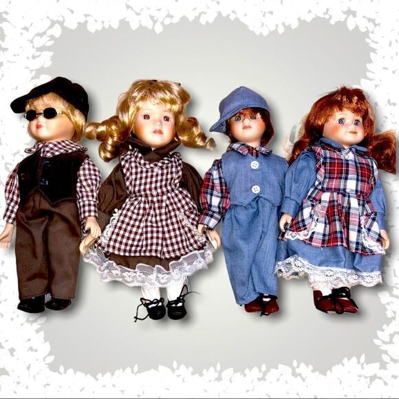BOY AND GIRL PORCELAIN DOLLS LOT of 4. Vintage. - Picture 1 of 7